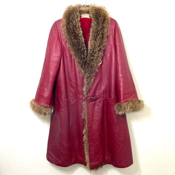 Sills Saks Fifth Avenue Jackets & Blazers - Vintage 1970’s Bonnie Cashin Sills Saks Fifth Avenue Red Leather Fur Trim Coat
